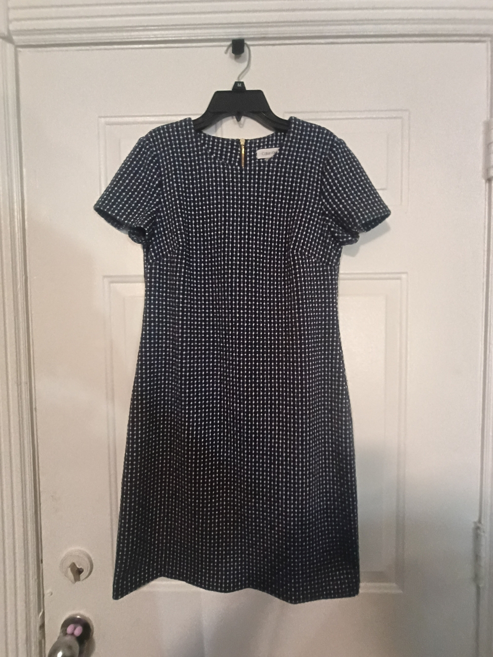 Calvin Klein Navy and White Dot A-Line Dress